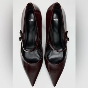 ZARA Burgundy Red Pointed Toe Heels With Buckle Detail - Size 8 - NEW